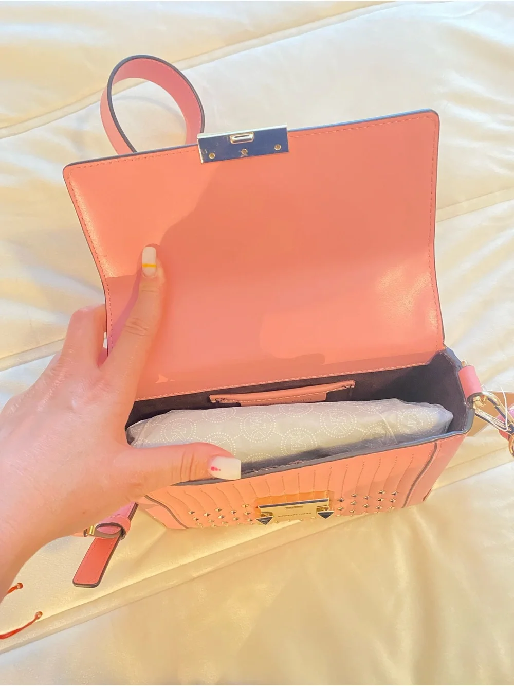 Michael Kors NWT Pink Studded Leather Top-Handle Crossbody Bag